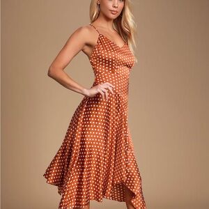 Bellamy Rust Brown Polka Dot Backless Handkerchief Dress
